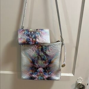 Brahmin Artistic set White Crossbody Bag with matching wallet, Watercolor Design